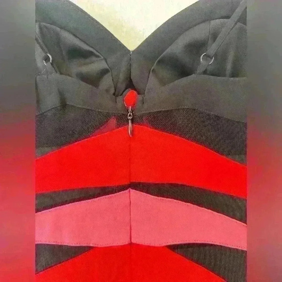 XOXO Colorblock Dress Orange Pink Sheer Panels Stretch Size M - Picture 4 of 15